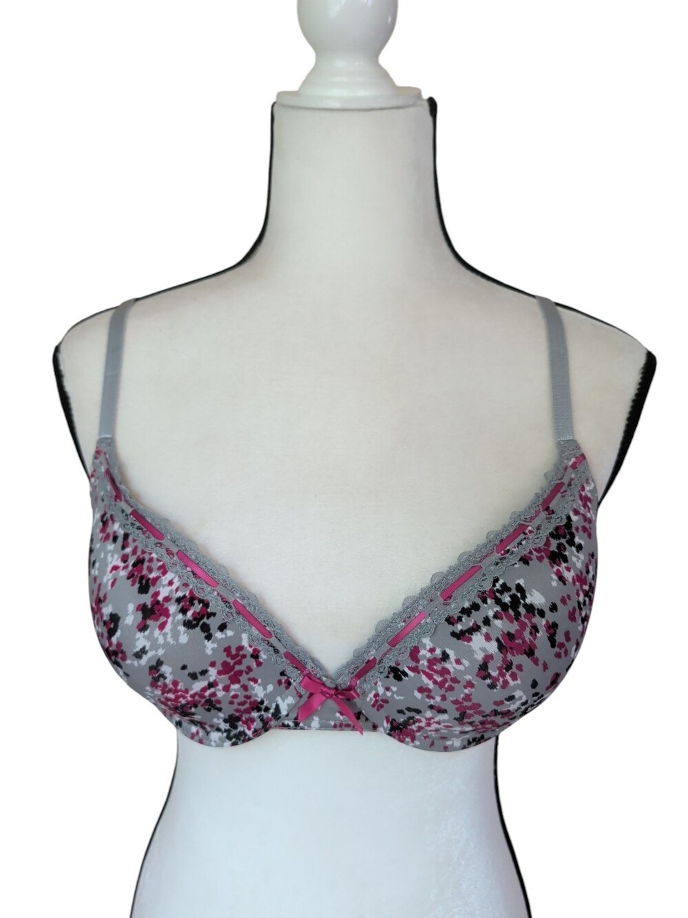 Just Be Underwire Floral Leopard Print Padded T-Shirt Bra 38C Gray Pink Black